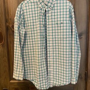 Wrangler Green and White Checkered Button-Down Shirt